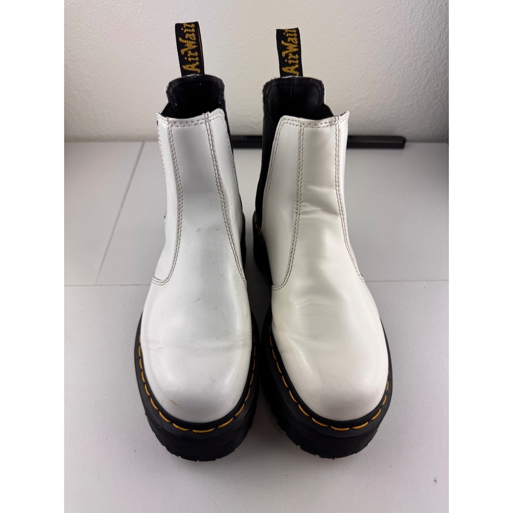 Dr Martens 2976 Quad‎ Platform Chelsea Boots White Leather Womens Size 6 US